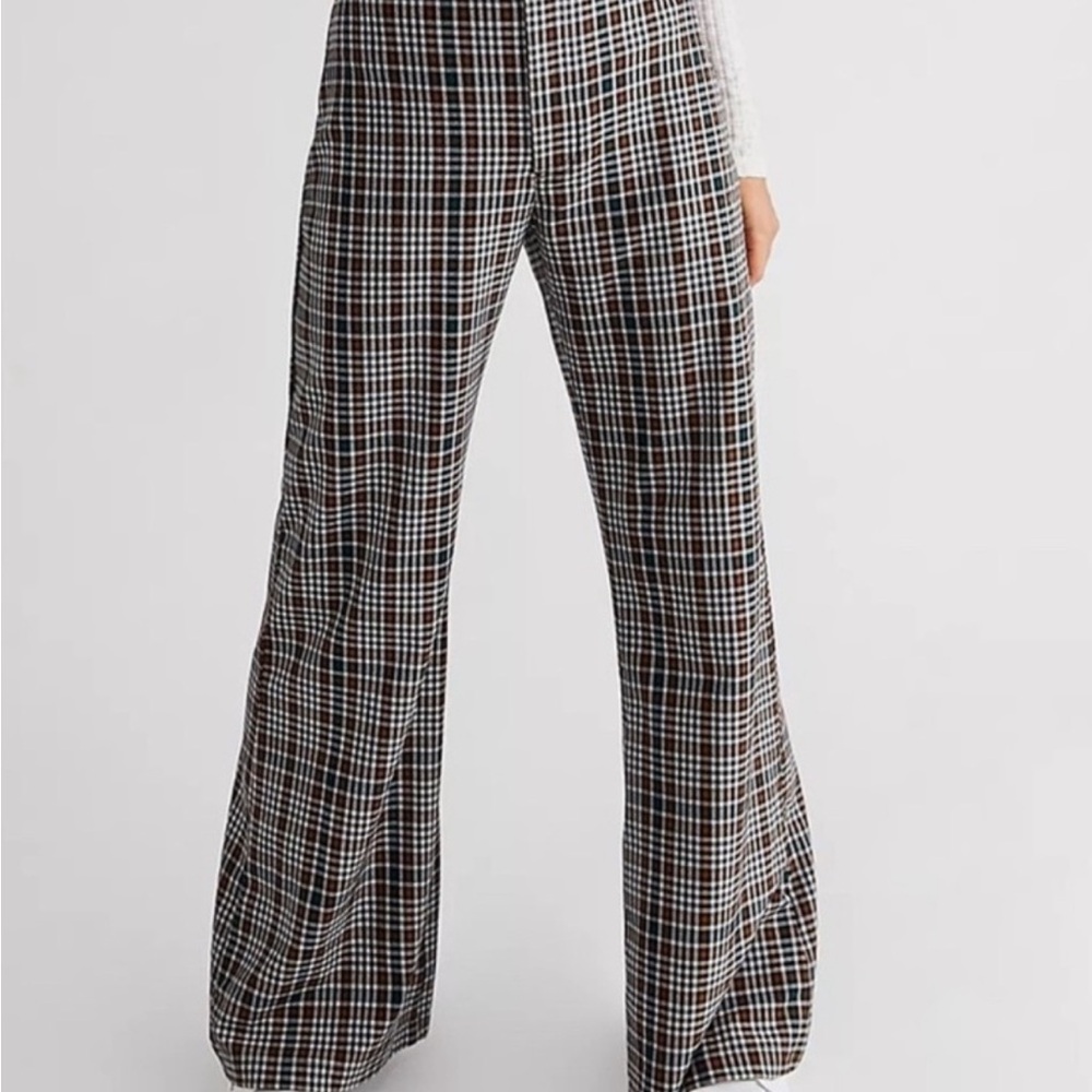 Free People Black and White Checkered Wide-Leg Pants